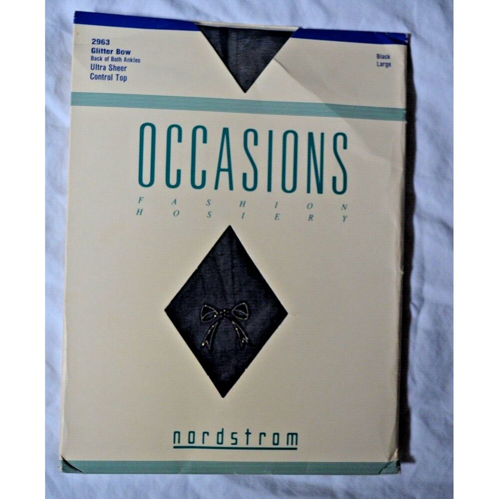 NORDSTROM Occasions Ultra Sheer Control Pantyhose Black Large Glitter Bow Ankles